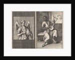 Angel with sword, Moor plays five stringed instrument by Jan Luyken