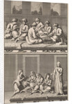 Company of six smoking and chess-playing Turks, Company of coffee drinking four women and a slave by Jan Luyken