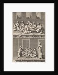 Company of six smoking and chess-playing Turks, Company of coffee drinking four women and a slave by Jan Luyken