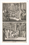 Cardinal Montalto stands up after being elected as pope and throws away his stick, Cardinals kiss the feet of Pope Sixtus V by Steven Swart