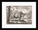 Bison, opposum and a pelican in an exotic landscape by Willem Broedelet