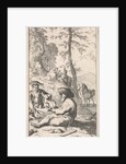 Don Quixote drinks wine with a hermit in a forest by Pieter Mortier