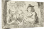 Rommelpot, a friction drum player and two children in a niche by Simon Klapmuts