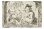 Rommelpot, a friction drum player and two children in a niche by Simon Klapmuts