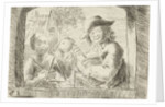 Rommelpot, a friction drum player and two children in a niche by Simon Klapmuts