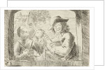 Rommelpot, a friction drum player and two children in a niche by Simon Klapmuts