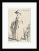Woman with towel on her arm behind her basket on the ground by Salomon Savery