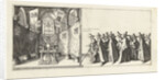 The tomb in the church and the head of the funeral procession, 1623 by Hendrick Hondius I
