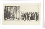 The tomb in the church and the head of the funeral procession, 1623 by Hendrick Hondius I