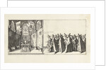 The tomb in the church and the head of the funeral procession, 1623 by Hendrick Hondius I