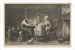 Interior with family eating a meal by Ferdinand Leenhoff