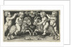 Two reclining angels lean on a skull by Nicolaes de Bruyn