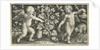 Two angels on either side of squash, pumpkin, or gourd by Nicolaes de Bruyn