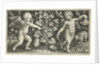 Two angels on either side of squash, pumpkin, or gourd by Nicolaes de Bruyn