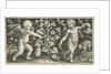 Two angels on either side of squash, pumpkin, or gourd by Nicolaes de Bruyn