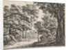 Large trees on either side of a path by Anthonie Waterloo