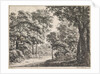 Large trees on either side of a path by Anthonie Waterloo