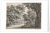 Large trees on either side of a path by Anthonie Waterloo