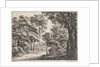 Large trees on either side of a path by Anthonie Waterloo