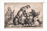Woman gets on a donkey by Jan Baptist de Wael