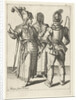 A veiled woman and two masked men, one with a cock on his belt by Jacob de Gheyn II