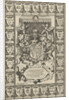 Arms of England, surrounded by weapons by Jodocus Hondius I