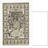 Arms of England, surrounded by weapons by Jodocus Hondius I