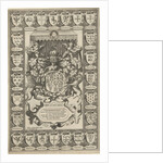 Arms of England, surrounded by weapons by Jodocus Hondius I