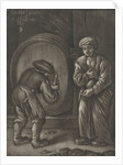 Two figures and a wine barrel by Jo. Lloyd