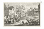 Village with travelers and cattle traders at inn by A.F. Bargas