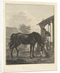 Man lets a horse drink from a bucket by Jan Anthonie Langendijk Dzn