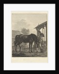 Man lets a horse drink from a bucket by Jan Anthonie Langendijk Dzn