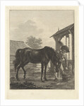 Man lets a horse drink from a bucket by Jan Anthonie Langendijk Dzn