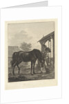 Man lets a horse drink from a bucket by Jan Anthonie Langendijk Dzn