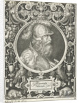 Portrait of Alexander the Great in medallion inside rectangular frame with ornaments by Nicolaes de Bruyn