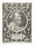 Portrait of Alexander the Great in medallion inside rectangular frame with ornaments by Nicolaes de Bruyn