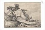 Farm and shepherd with sheep and goat by Boëtius Adamsz. Bolswert