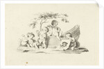 Four putti with a portrait of Adam Silo by Jacob van der Schley