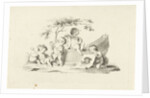 Four putti with a portrait of Adam Silo by Jacob van der Schley