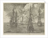 Three warships at anchor near a lighthouse by Anonymous