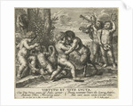 Allegory with combat between putto satyr and child as virtue and vice by Peter van Lint