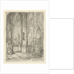 Church Interior with a boy and a seated woman by Adrianus Wilhelmus Nieuwenhuyzen