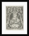 Portrait of Charlemagne in medallion inside rectangular frame with ornaments by Anonymous