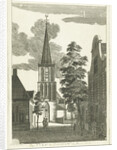 Village scene with church in Diemen by Hendrik Berg