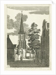 Village scene with church in Diemen by Hendrik Berg