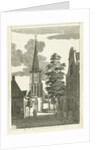 Village scene with church in Diemen by Hendrik Berg