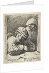Three farmers at a window by Frans van den Wijngaerde