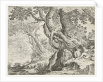 Sleeping Shepherd near a big tree, Roelandt Savery by Marcus Christoph Sadeler