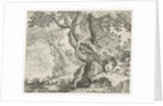 Sleeping Shepherd near a big tree, Roelandt Savery by Marcus Christoph Sadeler