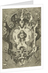 Cartouche with the head of a woman wearing three shells in her hair by Hieronymus Cock